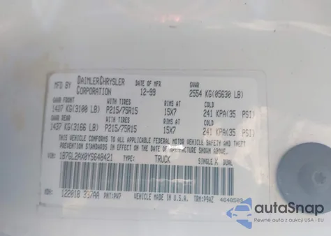 2000 Dodge Dakota Slt/Sport from USA, damaged, VIN 1B7GL2AX0YS648421